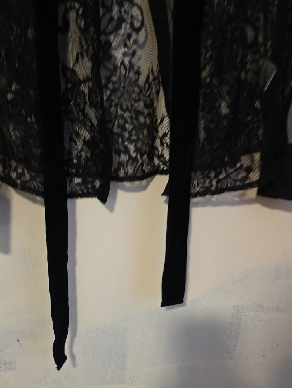 Sheer Black Lace Button-Up Blouse with Neck Ties - Picture 6 of 10